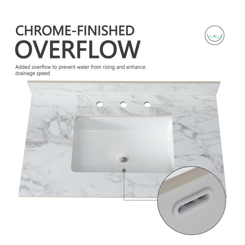 Elegant Sintered Stone Bathroom Vanity Top With Rectangular Undermount Ceramic Sink