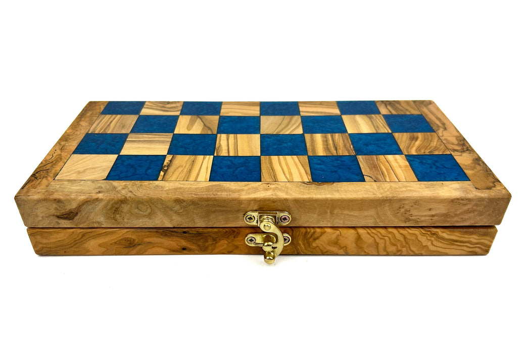 Olive Wood and Resin Folding Chess Set