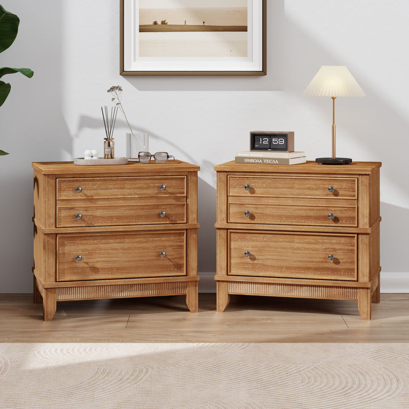 Hazel - 3 Drawer Side Table For Living Room, Hallway, Entryway (Set of 2) - Natural
