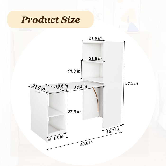Stretchable Office Desk With Storage Shelves And Mobile Wheels