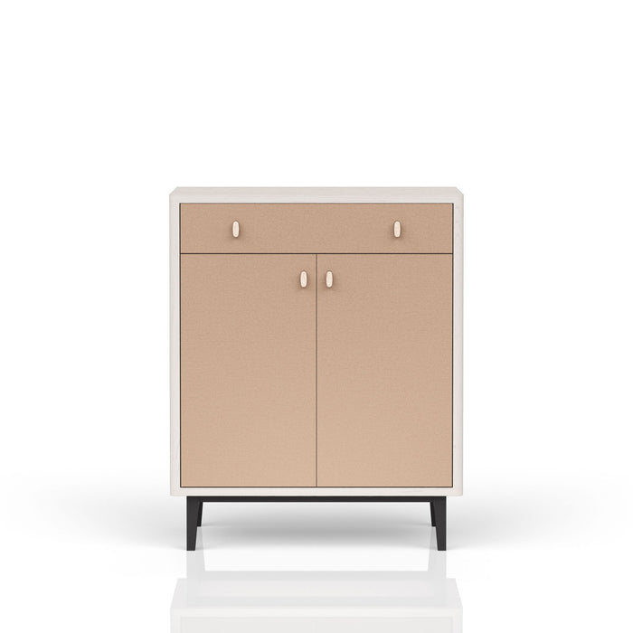 Contemporary Bar Cabinet With Large Storage - White / Pecan