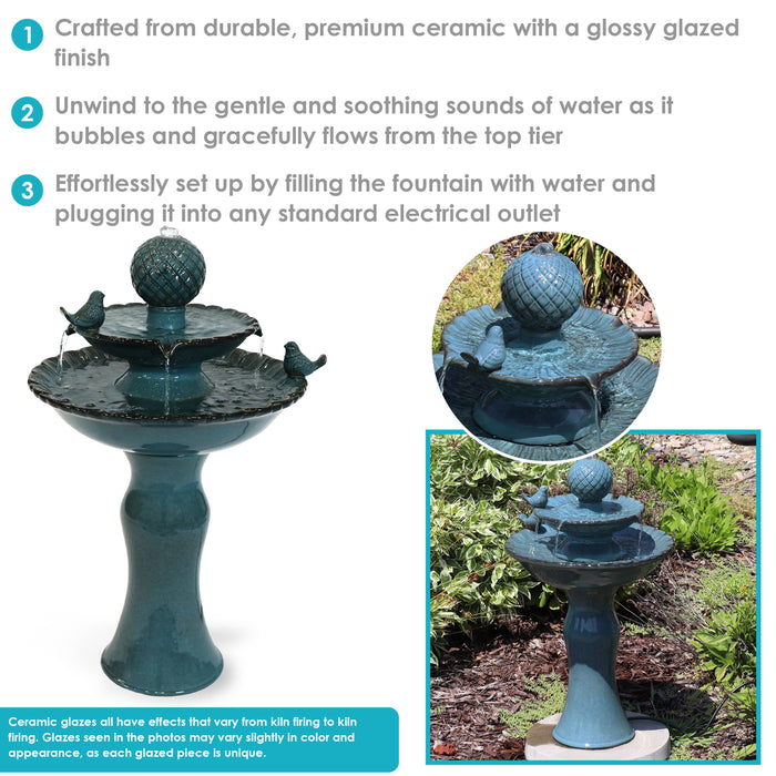 2-Tier Resting Birds Ceramic Water Fountain