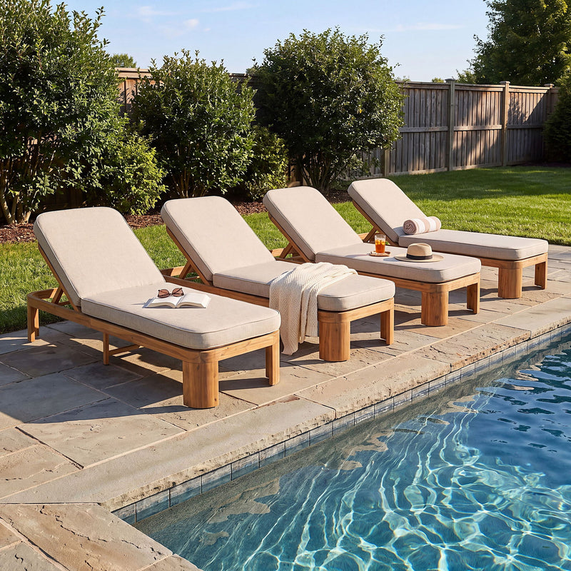 Outdoor Chaise Lounge With Cushion, 5 Position Adjustable Backrest