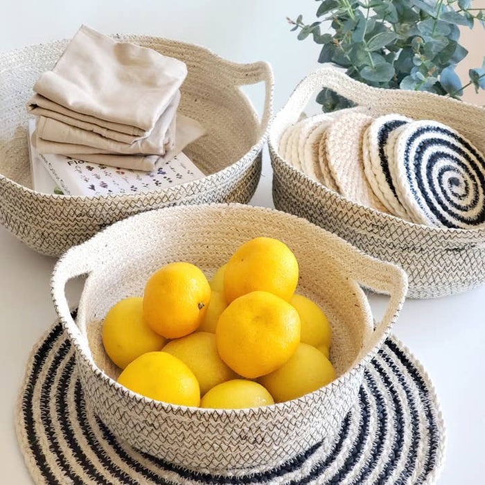 Handwoven Storage Basket | Amari Fruit Bowl | Black | Set of 3