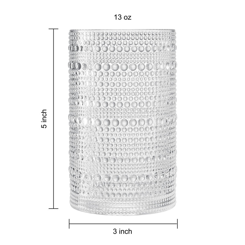 Hobnail Drinking Glasses with Straws |Clear Colors |Set of 6