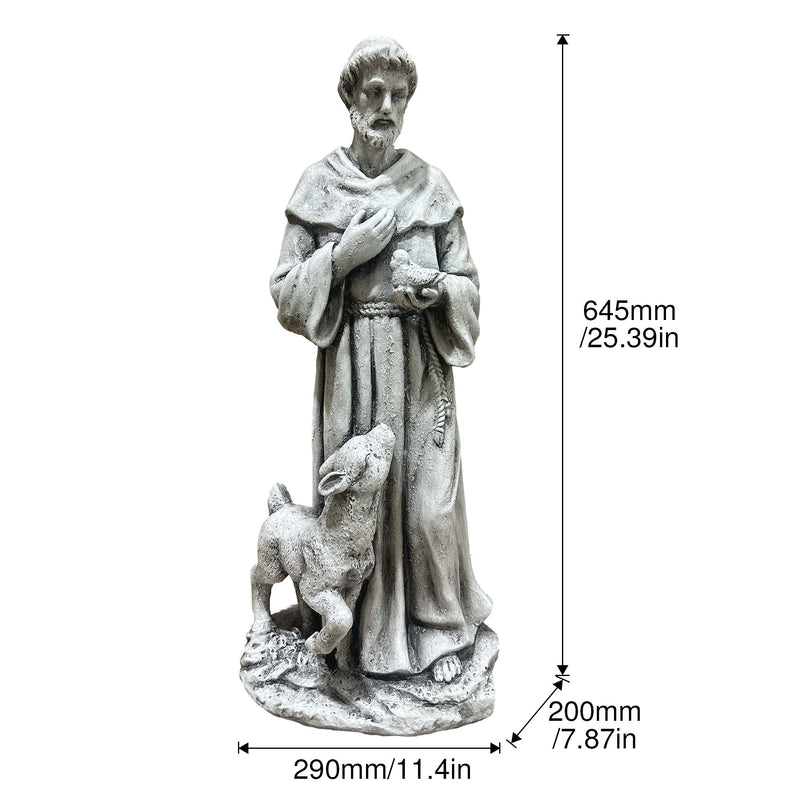 Magnesium Oxide Saint Statue With Lamb Weatherproof Religious Sculpture Garden Church Decor Ornament