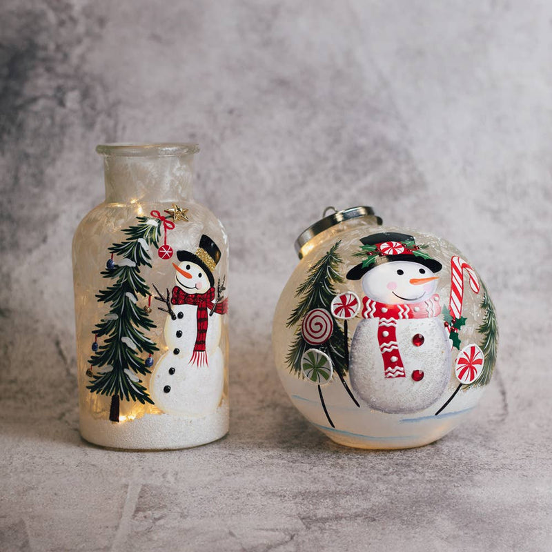 Candy Cane Snowman Ornament w/LED String Lights — Christmas, Holiday Ornaments