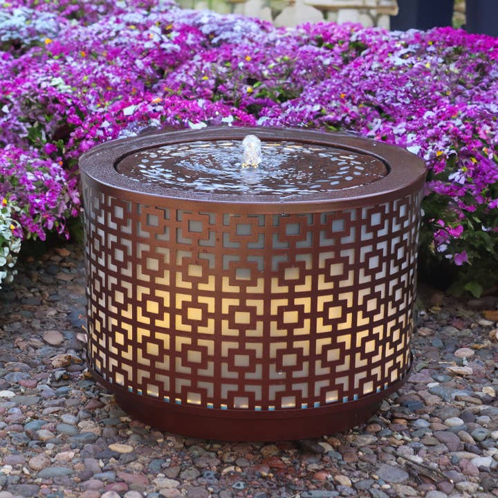 Repeating Squares Cylinder Iron Water Fountain with Lights