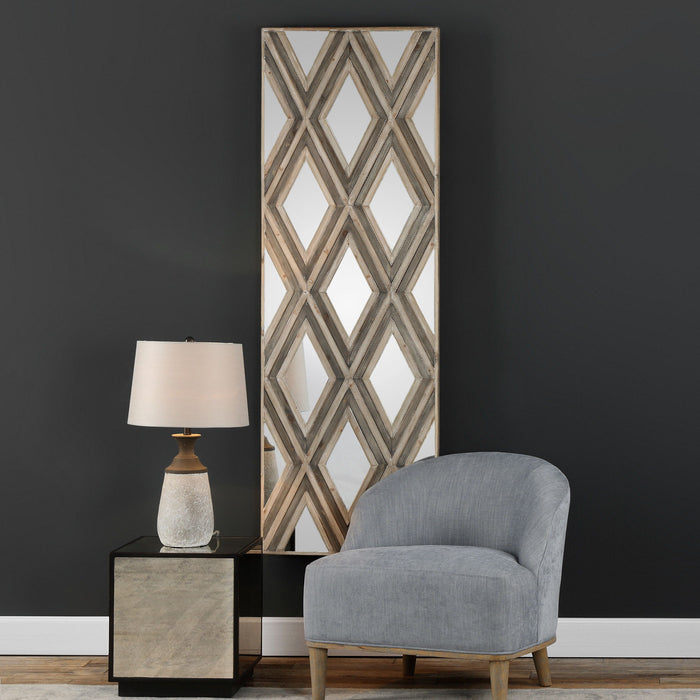 Tahira - Geometric Argyle Pattern Wall Mirror - Light Brown