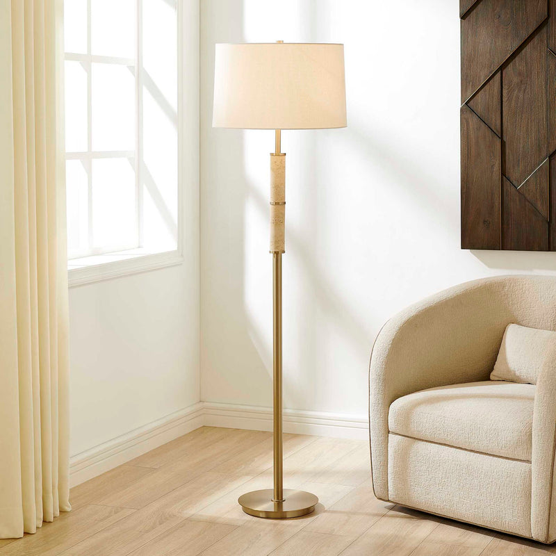 Verlaine - Travertine Floor Lamp - Brass,Gold