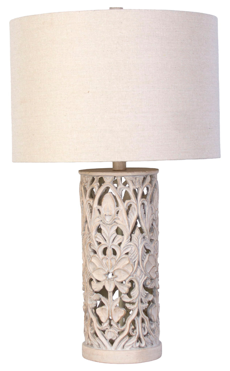 Ivory Trellis - 26 X 15 - Polyresin Table Lamp (Set of 2) - Distressed White