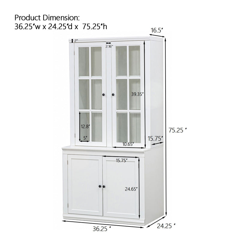 Retro Style Hutch Cabinet With Glass Door, China Cabinet For Home
