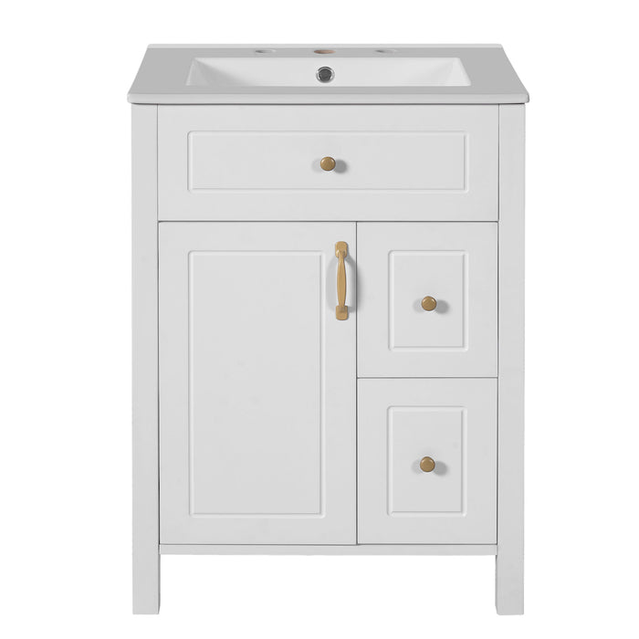 Elegant Bathroom Vanity With Ceramic Sink, Soft Close Doors And Drawers, Double Storage Racks