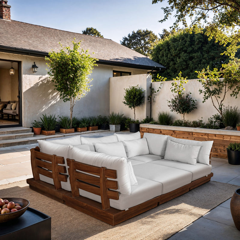 Mirella - 6 Piece Water Resistant Fabric Upholstered Outdoor Patio Modular Sectional