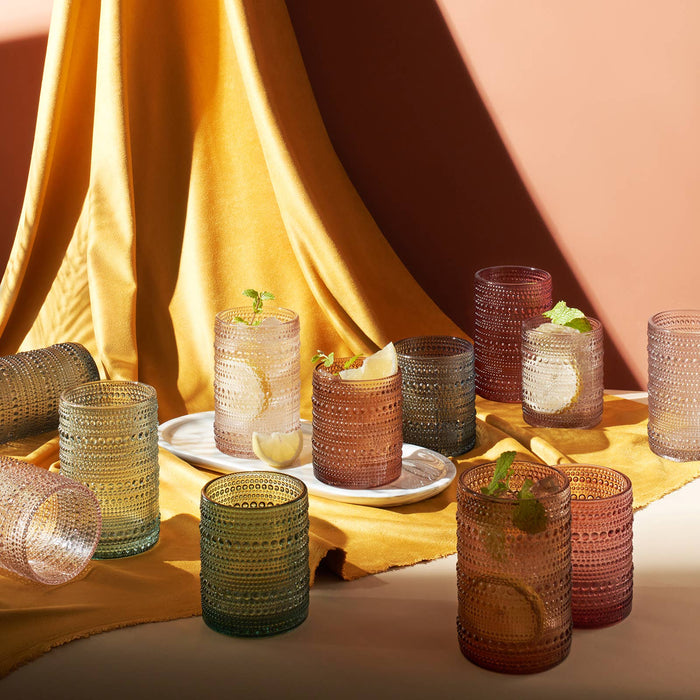 Hobnail Drinking Glasses Pastel Colored Beaded Drinking | Set of 12