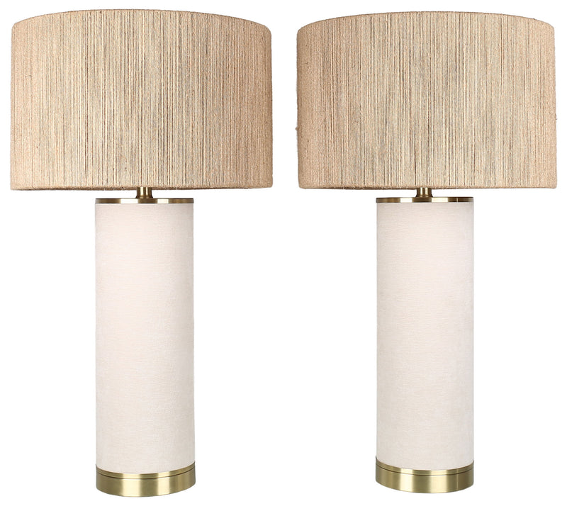 Linen Haven - 31 X 17 - Textured Linen Table Lamp (Set of 2) - Ivory Textured Linen