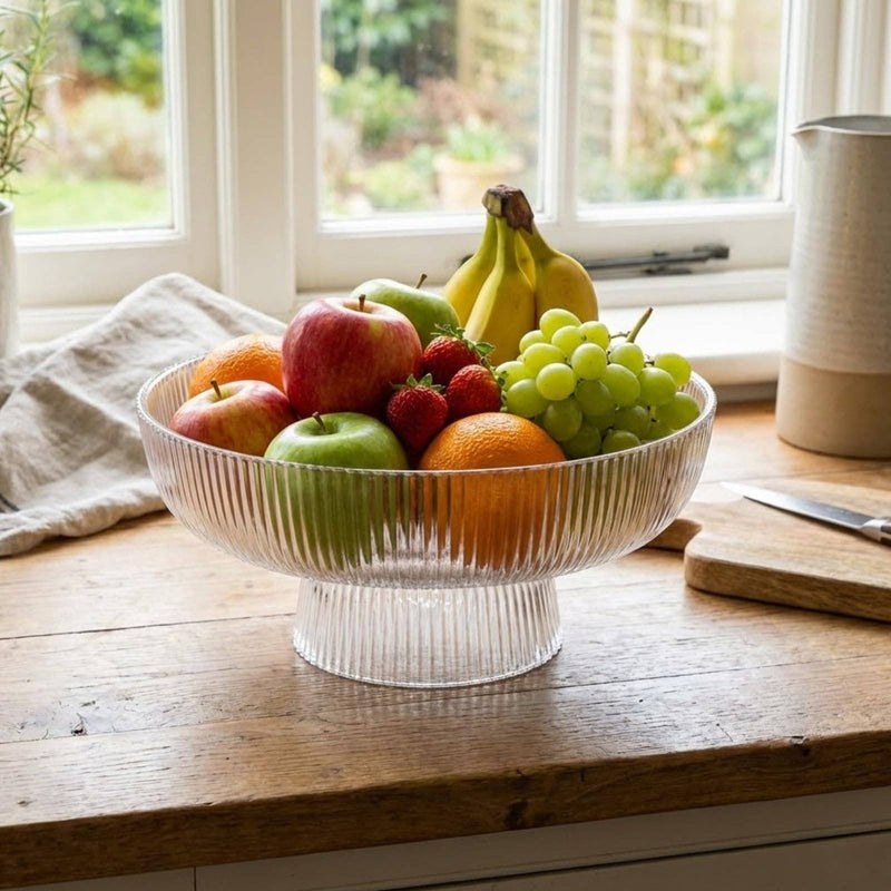 Decorative Fluted Transparent Glass Bowl, Fruit