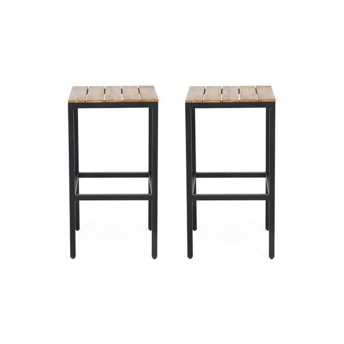Outdoor Bar Stool With Slat Design And Metal Frame (Set of 2)