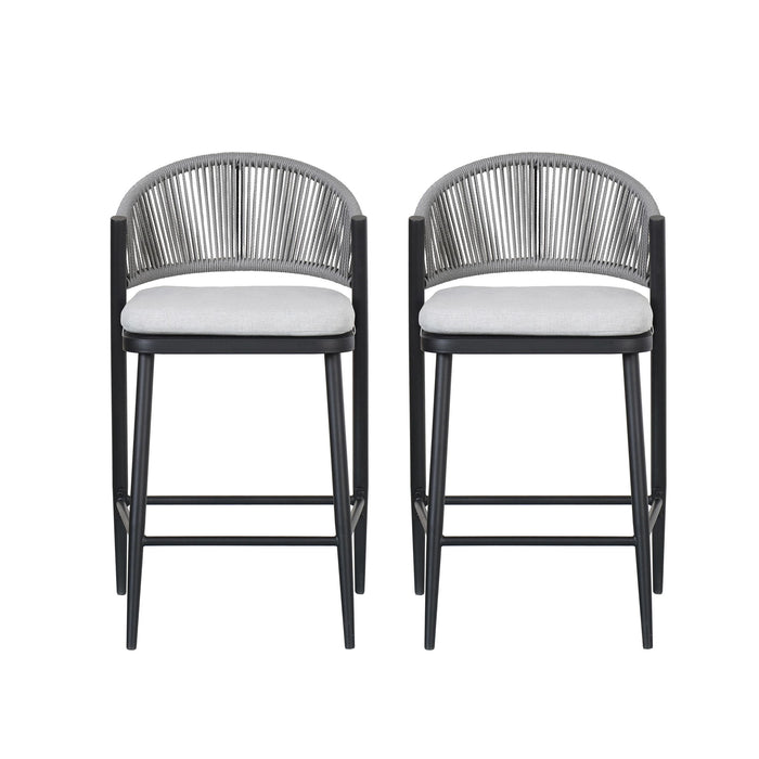 Outdoor 26" Counter Height Metal Frame Counter Stools With Scallop Shaped Backrest & Water Resistant Cushions
