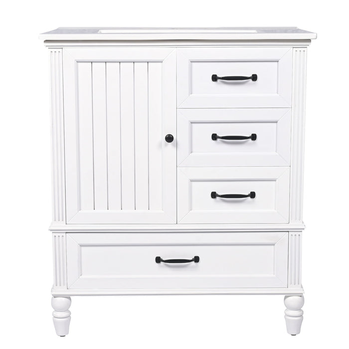 30" Bathroom Vanity With Sink, 3 Drawers, Adjustable Feet