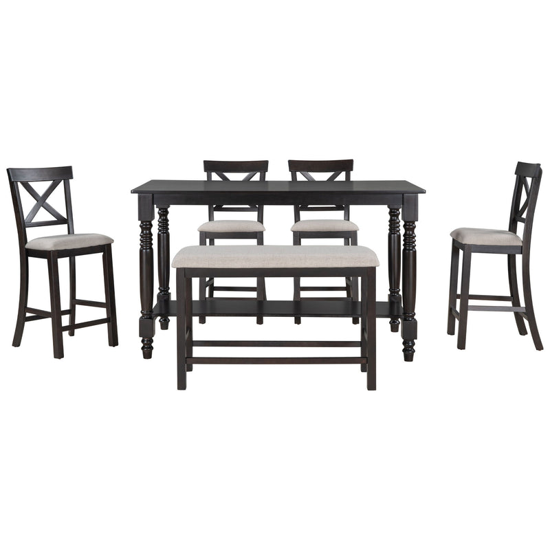 Counter Height Dining Set With Shelf, 4 Chairs And Bench - Espresso