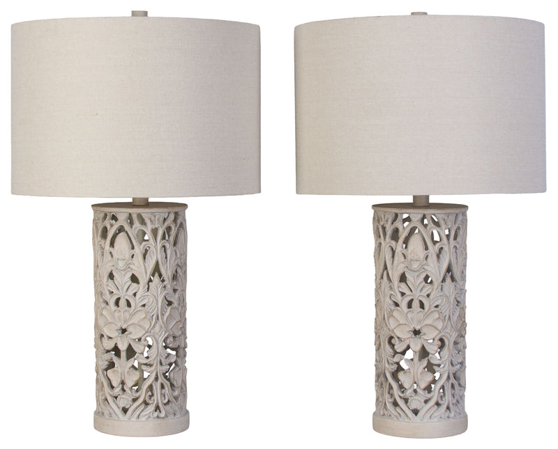 Ivory Trellis - 26 X 15 - Polyresin Table Lamp (Set of 2) - Distressed White