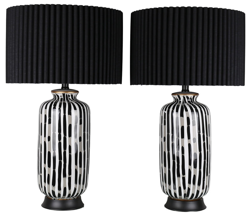 Ink Cadence - 30 X 17 - Ceramic Table Lamp (Set of 2) - Monochrome Brushstroke