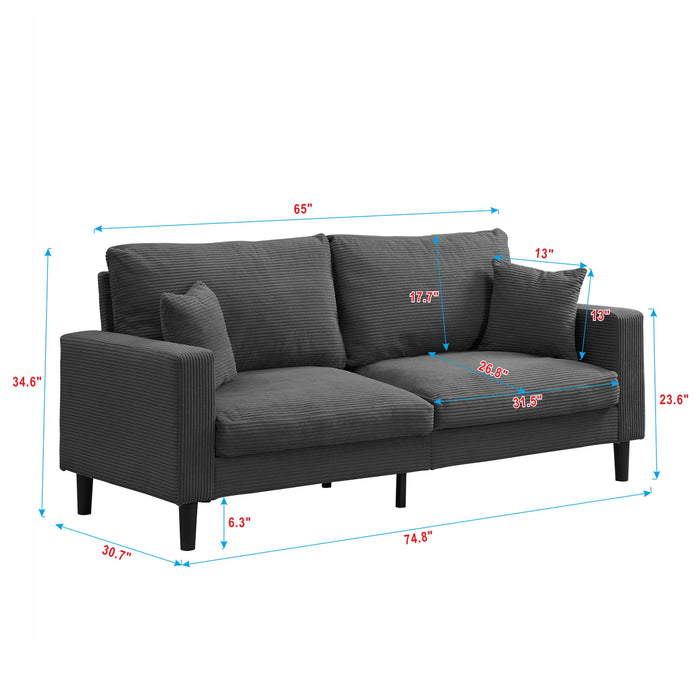 Modern Upholstered 3 Seat Sofa, High Resilience