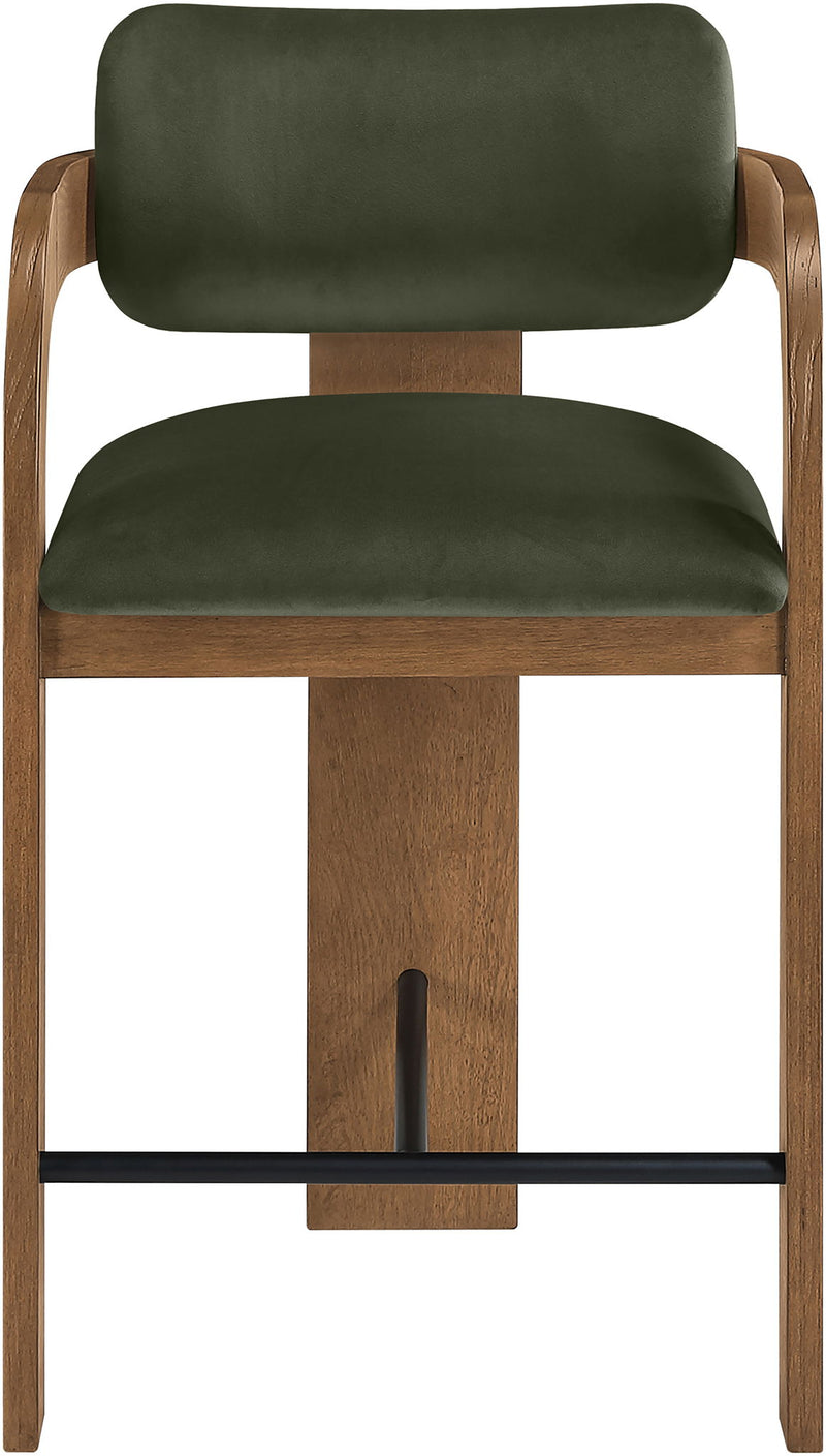 Cedra - Velvet Performance Fabric Upholstered Counter Stool - Brown Frame