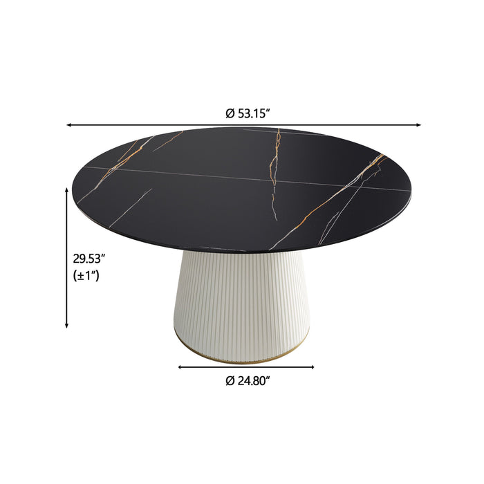 Modern Artificial Stone Round Plywood Base Dining Table, Can Accommodate 6 People, (Not Including Chairs) - Black / Beige