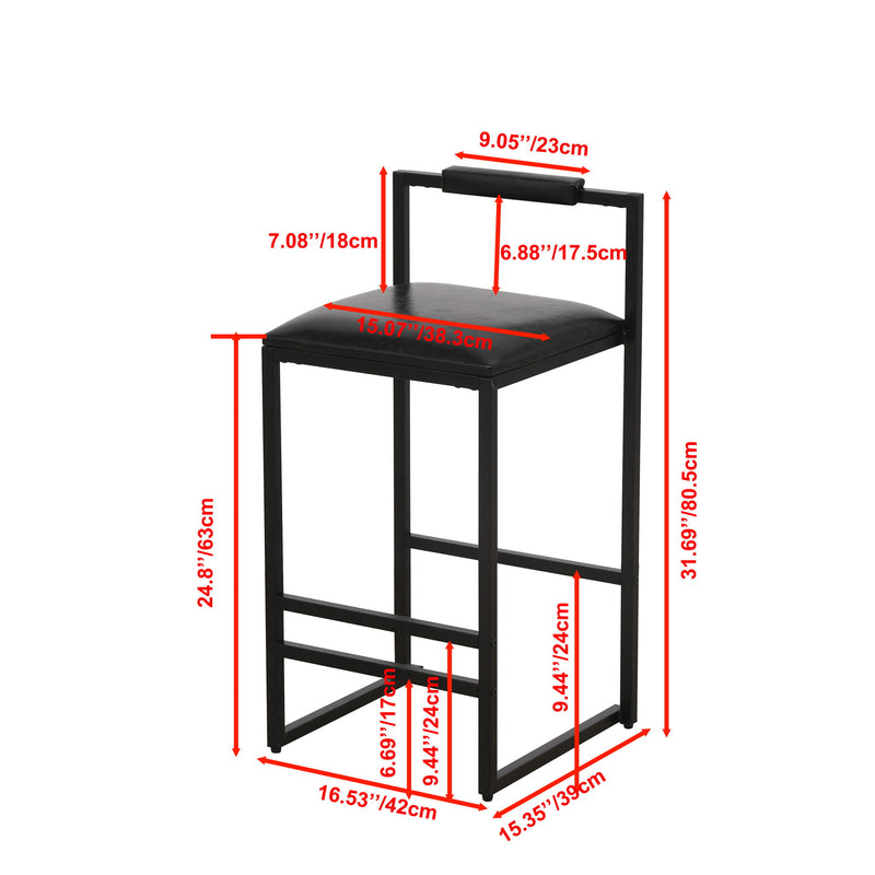 Elegant Bar Stool Set With Backrest And Footrest, Counter Height (Set of 2)