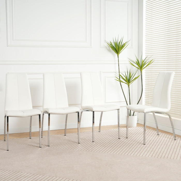 Modern Upholstered Dining Chair (Set of 4) With Electroplated Metal Legs - White