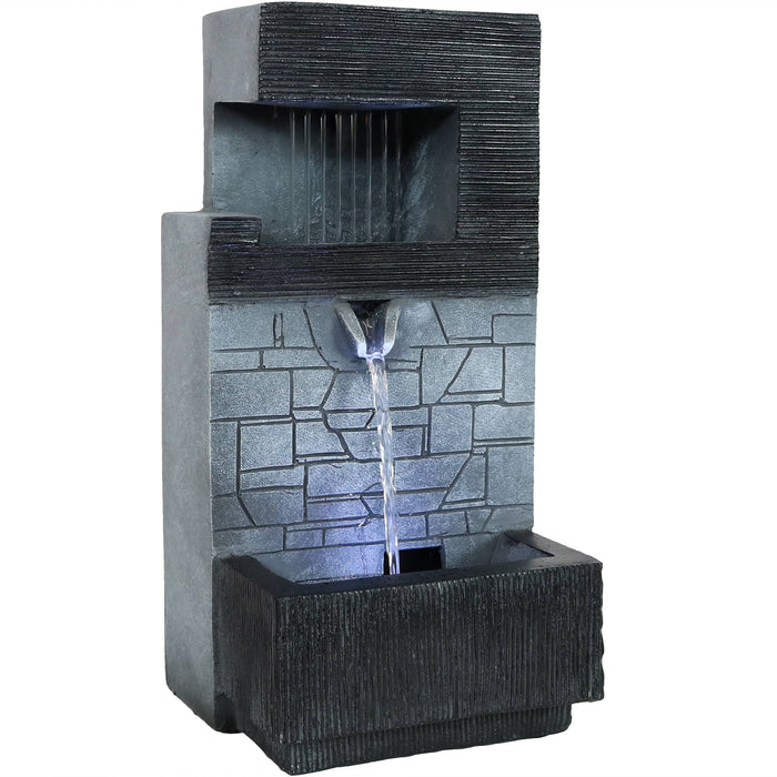 13" Modern Tiered Brick Polyresin Indoor Fountain with LED