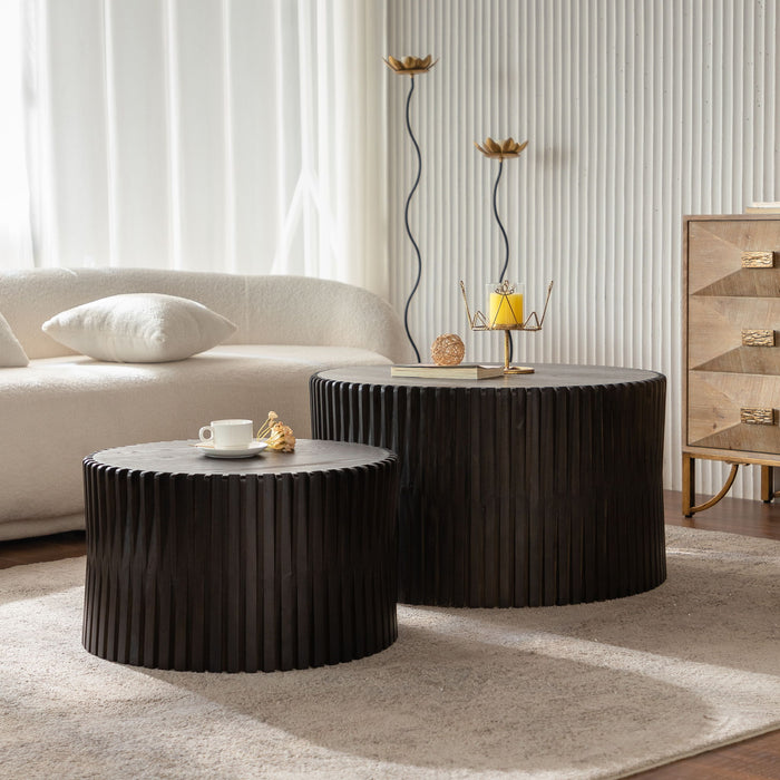 Cylindrical Coffee Table With Vertical Texture Relief