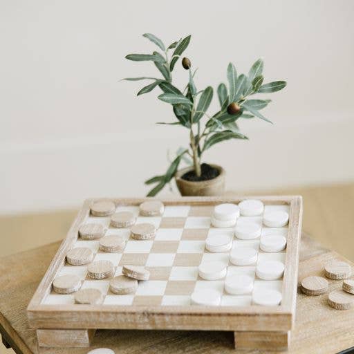 Wood Checker Board Set w/Storage | 12x12x2