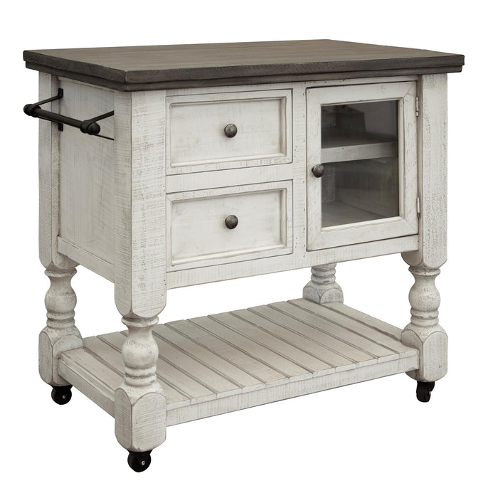 Stone - Kitchen Island With 2 Drawer / 1 Glass Door - Antiqued Ivory / Weathered Gray