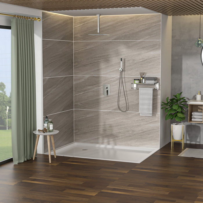 Dual Shower Head System With 12" Square Rain Shower And Rough In Valve