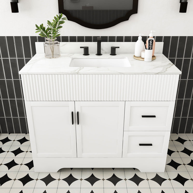 Bathroom Vanity Set, Fluted Cabinet With Soft Close Doors & Drawers, 3 Faucet Holes, Sink Included - White