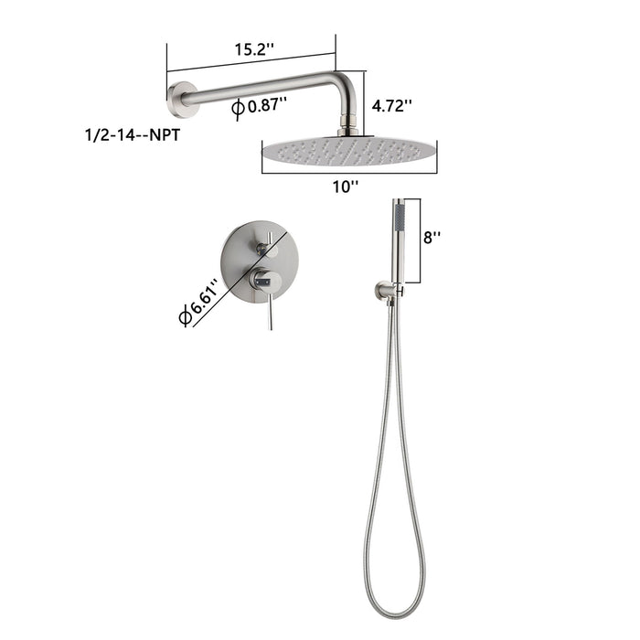 Elegant 10" Round Rain Shower Head And Handheld Set With Adjustable Tilt And Dual Modes