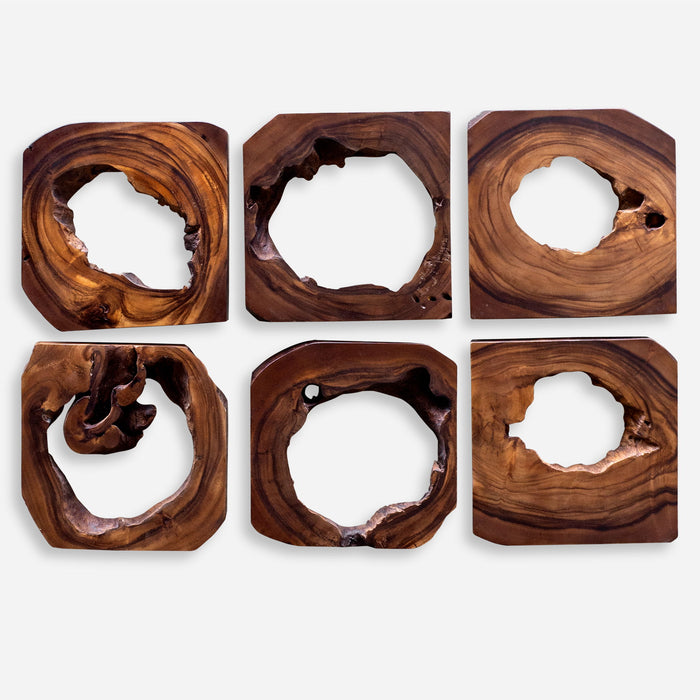 Adlai - Wood Wall Art (Set of 6) - Dark Brown