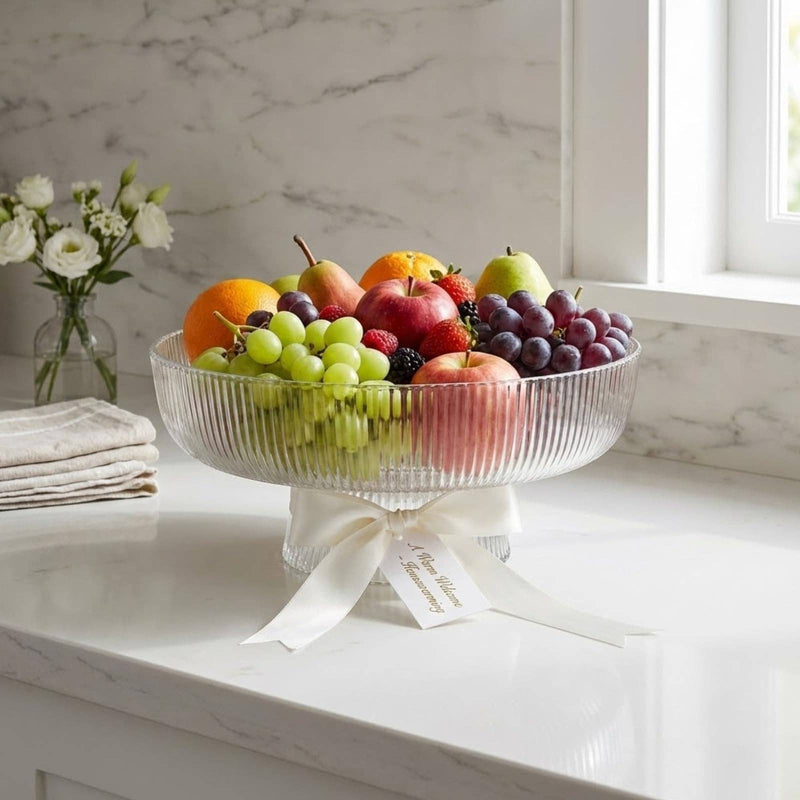 Decorative Fluted Transparent Glass Bowl, Fruit