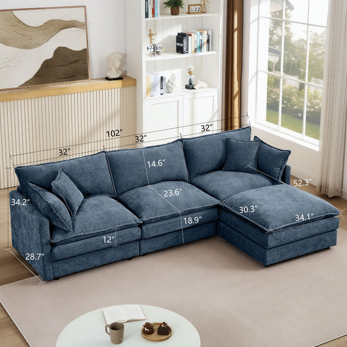Contemporary Modular Sectional Sofa Set With Movable Ottoman
