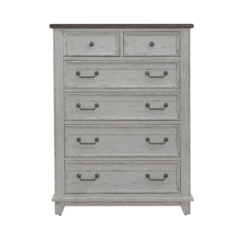 River Place - 6 Drawer Chest - Riverstone White & Tobacco