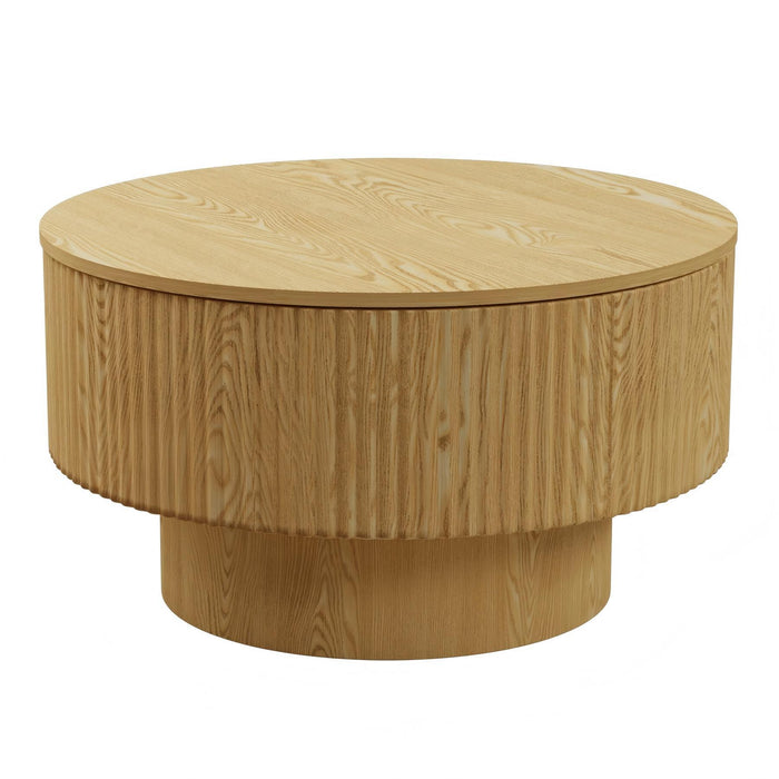 Modern Circular Coffee Table With Stripe Design And Storage Space