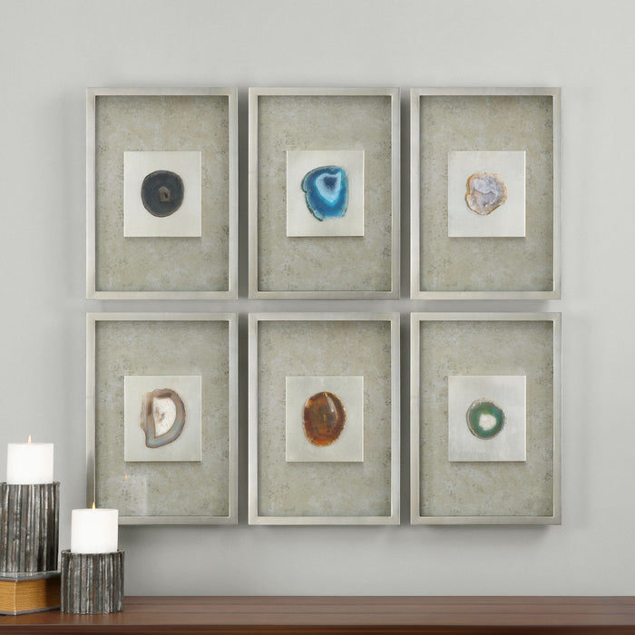 Agate - Stone Wall Art (Set of 6) - Silver