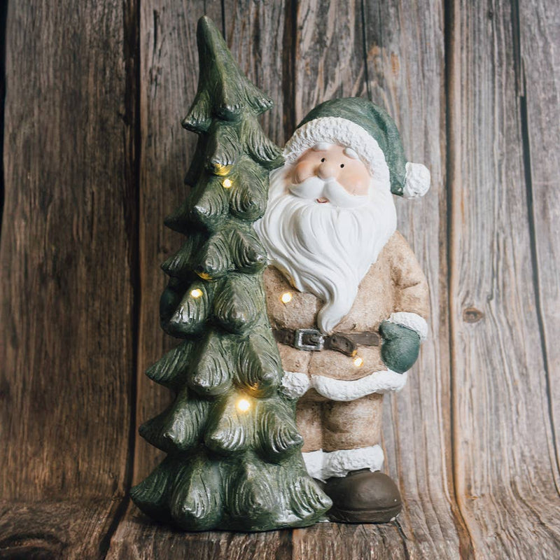 Santa with Tree and LED Lights — Christmas, Holiday Decorations
