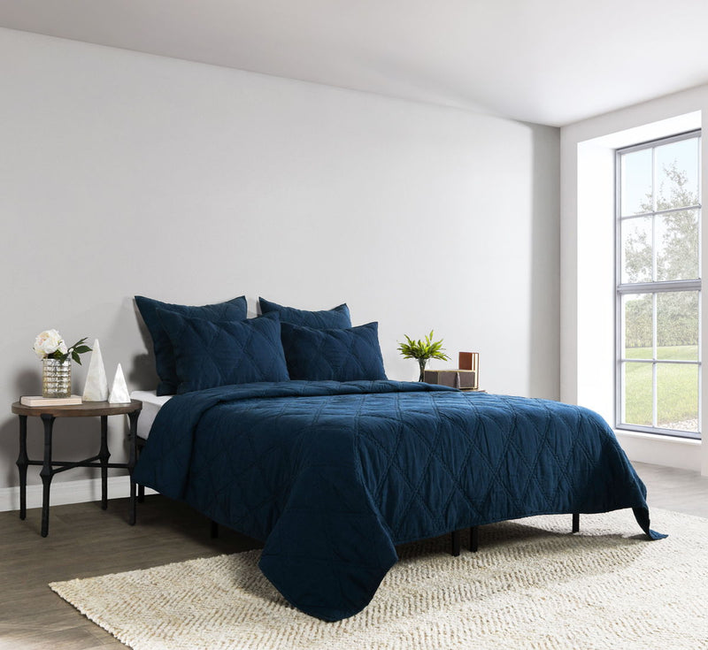 Caleb - Hand Stitched 4 Piece King Set - Midnight Blue