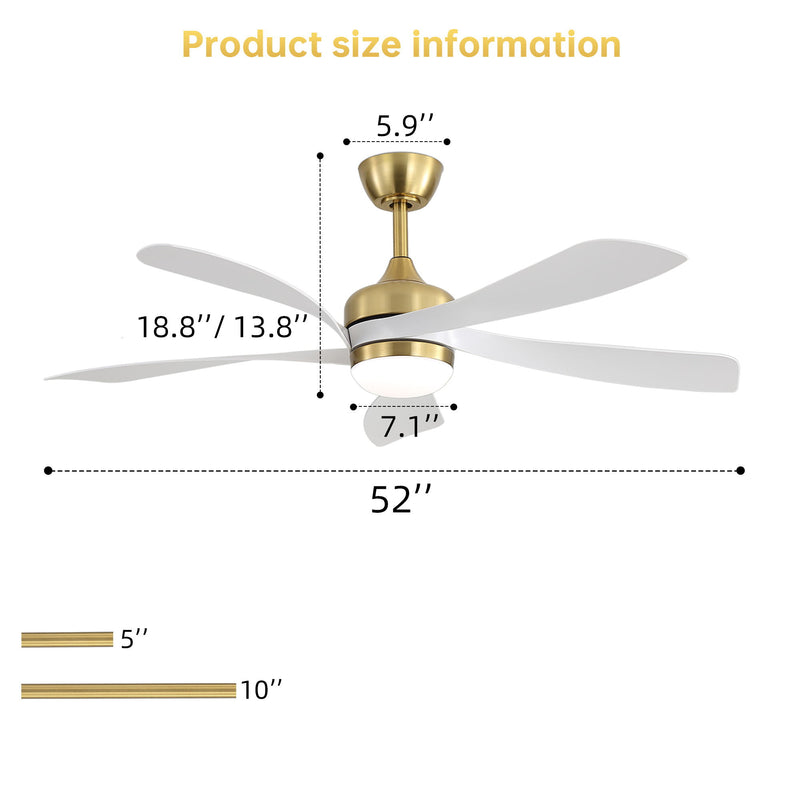 52" Indoor Ceiling Fan With 3 Color Dimmable LED Light Blades, Reversible DC Motor, Remote Control