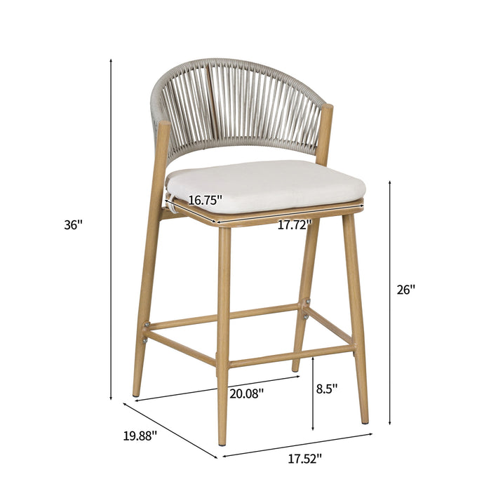 Outdoor 26" Counter Height Metal Frame Counter Stools With Scallop Shaped Backrest & Water Resistant Cushions