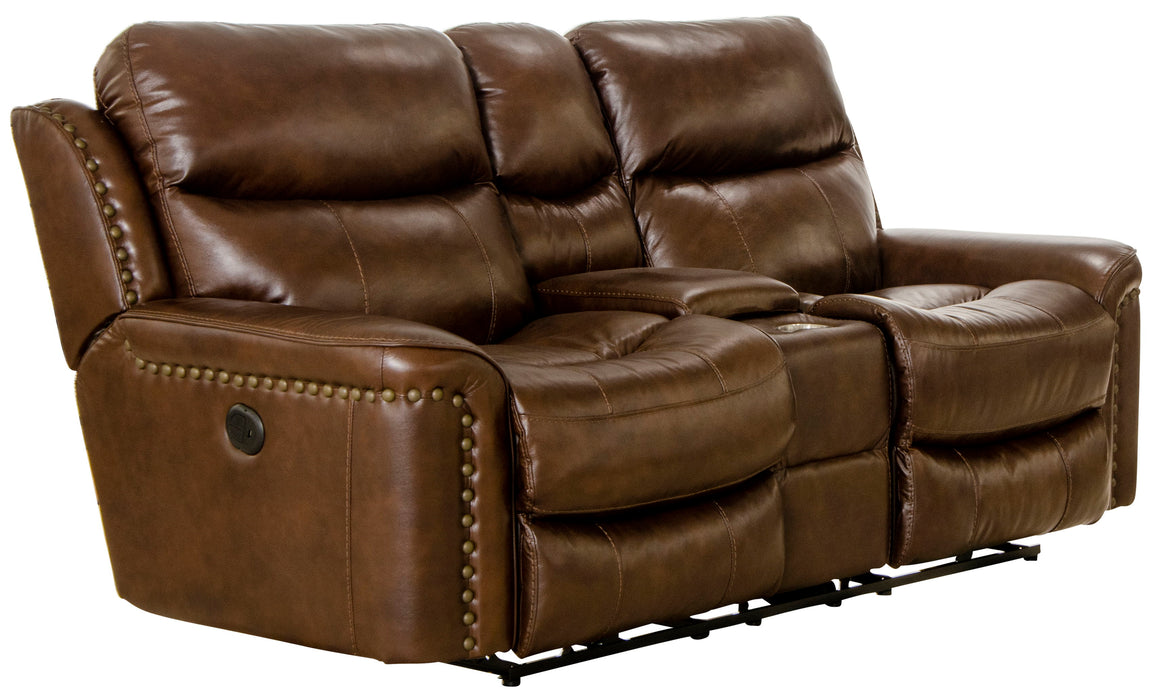 Ceretti - Power Reclining Console Loveseat - Brown Top Grain Italian Leather Match